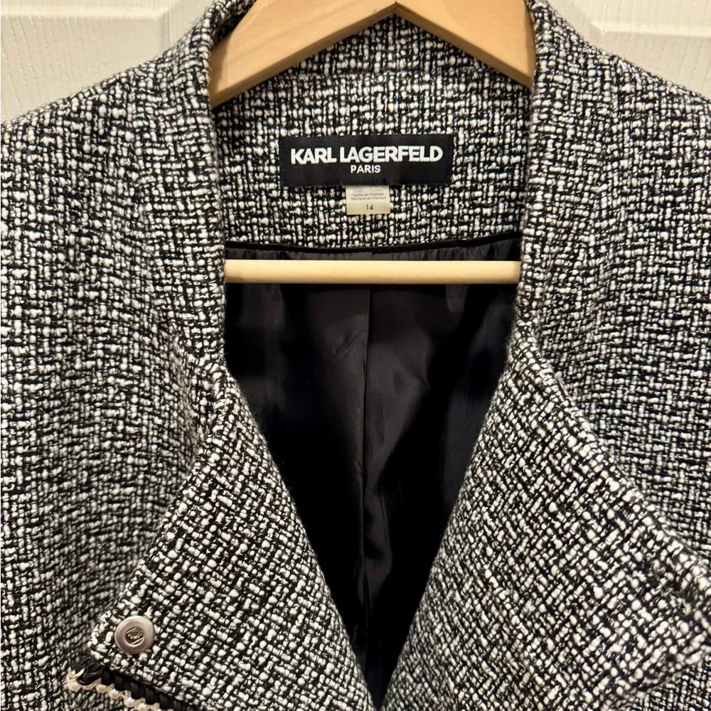 Karl Lagerfeld Tweed Pearl Jacket Blazer Sz 14 - Picture 9 of 10